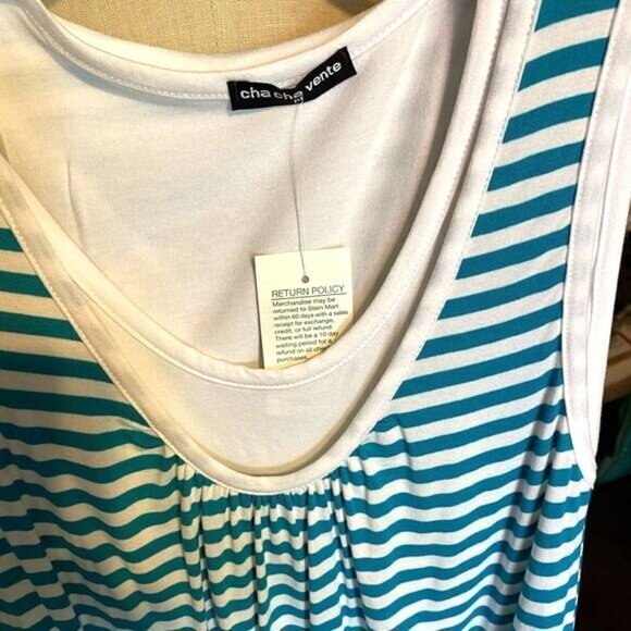 Cha Cha Vente Women's Petite Large Striped Sleeveless Top With Gathered Hem NWT - Picture 3 of 5
